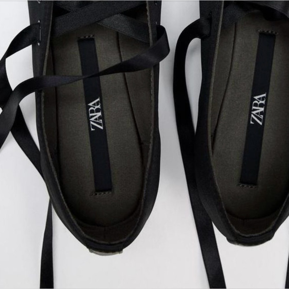 ZARA, Tied Satin Effect Fabric Ballet Flats, Laces Detail, Size 9US/40EUR - Picture 11 of 16